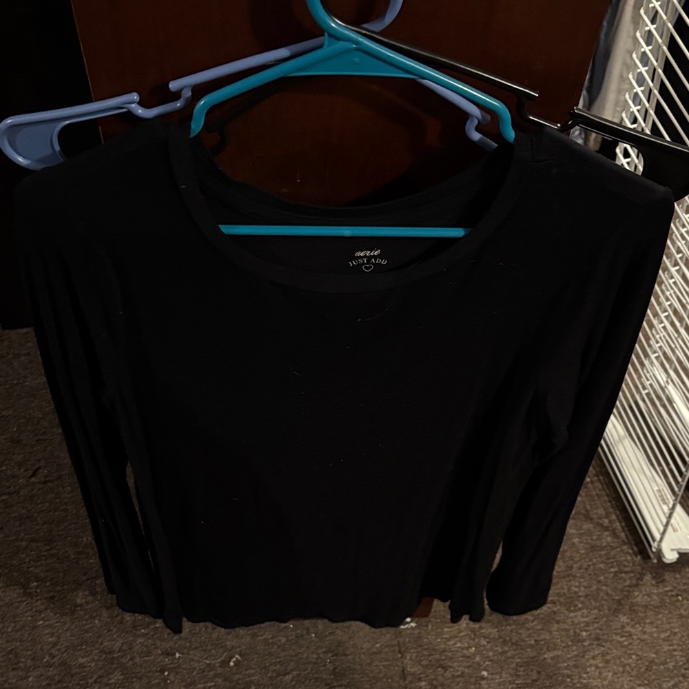 aerie Black Long Sleeve Scoop Neck Tee